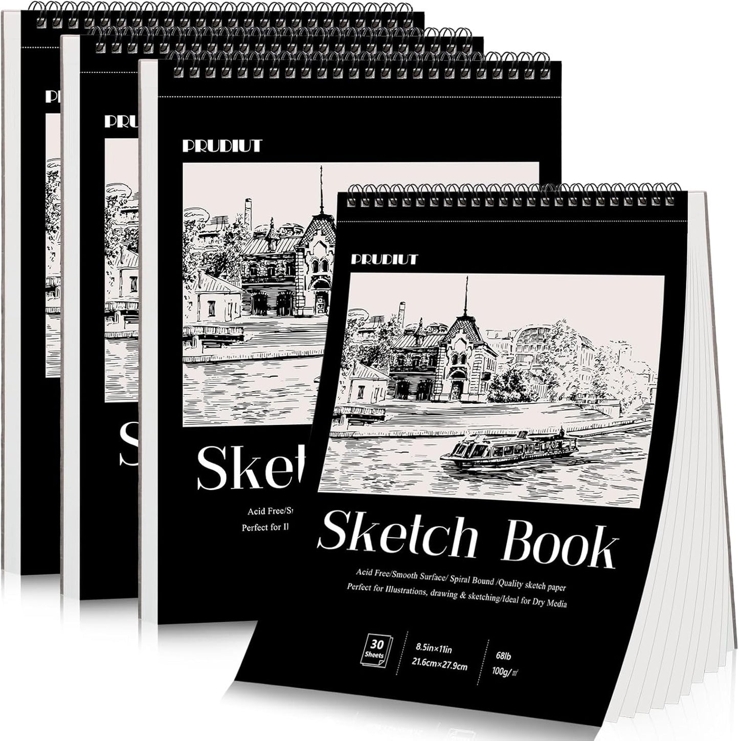 4 Pack Sketch Book, 8.5 x 11Inch Sketchbook, 68lb/100gsm Top Spiral Bound Sketch Pad, Acid Free Art Supplies Drawing Painting Sketching Paper for Teens Adults Artists (30 Sheets Each)