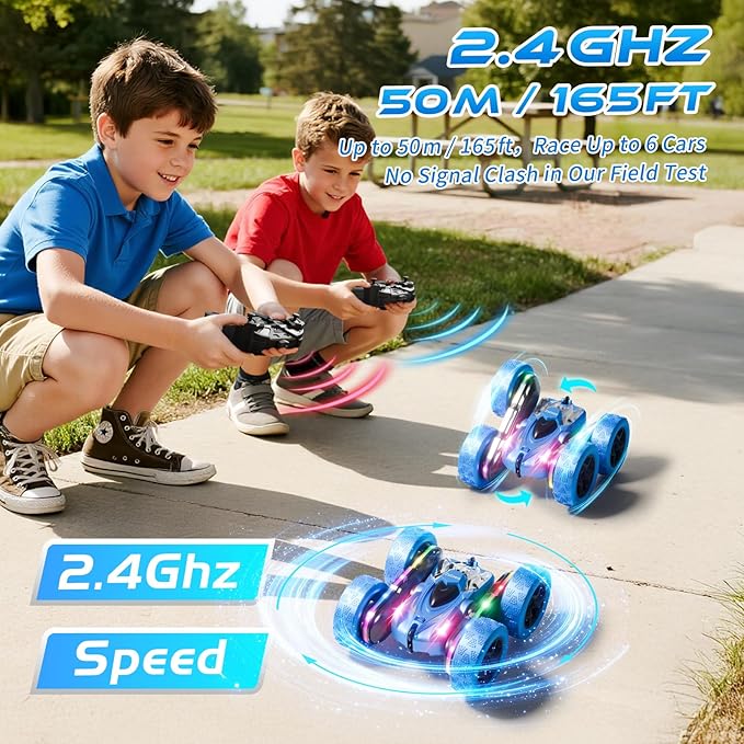 Remote Control Stunt Car 4WD 360° Flip Double‑Sided RC Cars, LED Light Bar, USB‑C Modular Battery, 2.4 GHz Outdoor Beach Toy for Boys 6‑12 Years Old, Birthday & Christmas Kids Gift, Blue