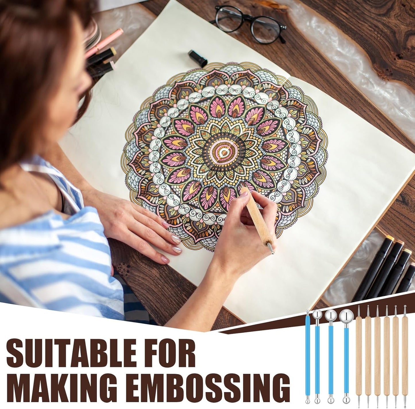 Teenyyou 6 Sets Dot Painting Tools 60 Pcs Clay Pottery Modeling Metal Embossing Tools Ceramic Clay Dotting Supplies for Painting Mandalas Pottery Art Rock