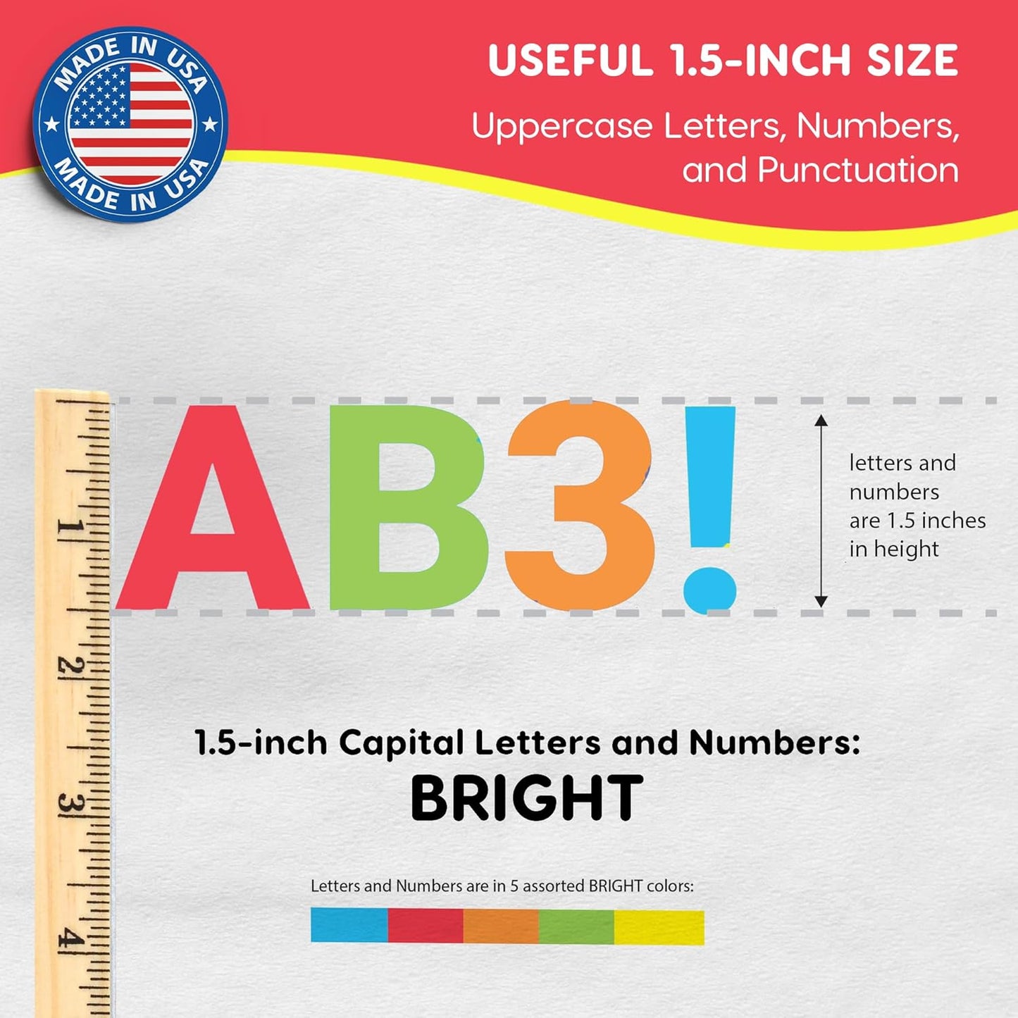 FreshCut Crafts 636 Pcs 1.5 in. Bright Bulletin Board Letters & Numbers, Capital Alphabet Letters, Numbers, Punctuation, US Made Card Stock Punch Outs for Posters, Bulletin Boards, Classroom