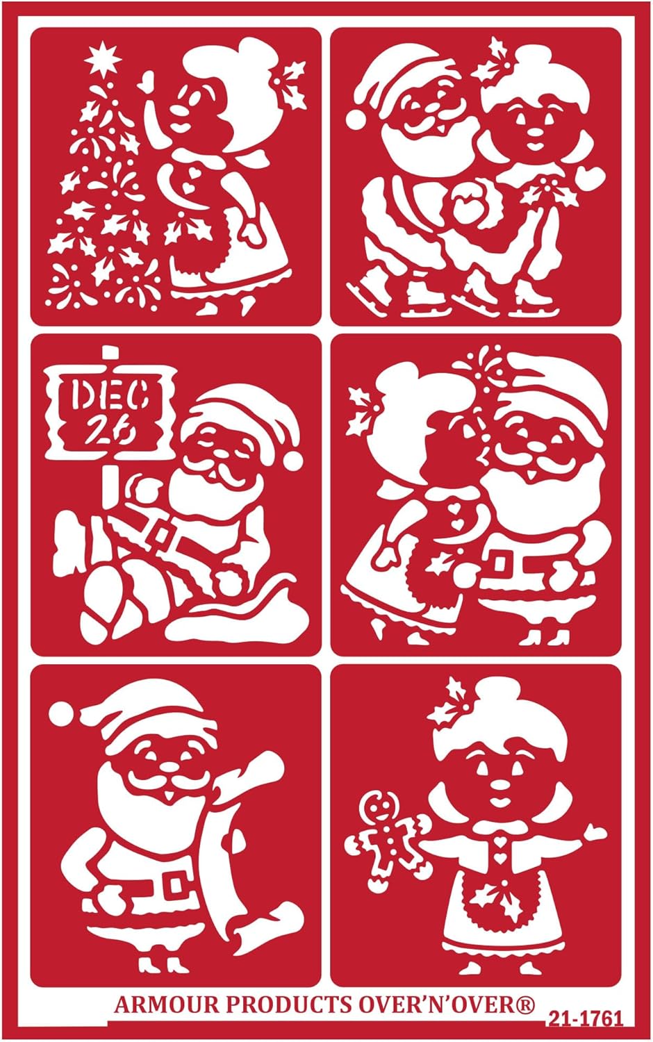 Over'N'Over Reusable Glass Etching Stencils – Durable Self-Stick Designs for Glass, Mirrors, and Ceramics with Armour Etch Cream – 5” x 8” Stencil Sheet - Santa and Mrs Claus