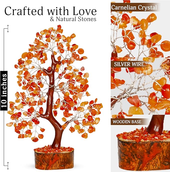 YATSKIA Carnelian Crystal - Gem Tree, Stone Tree, Crystal Tree for Positive Energy, Healing Crystals, Chakra Tree of Life, Gemstones and Crystals
