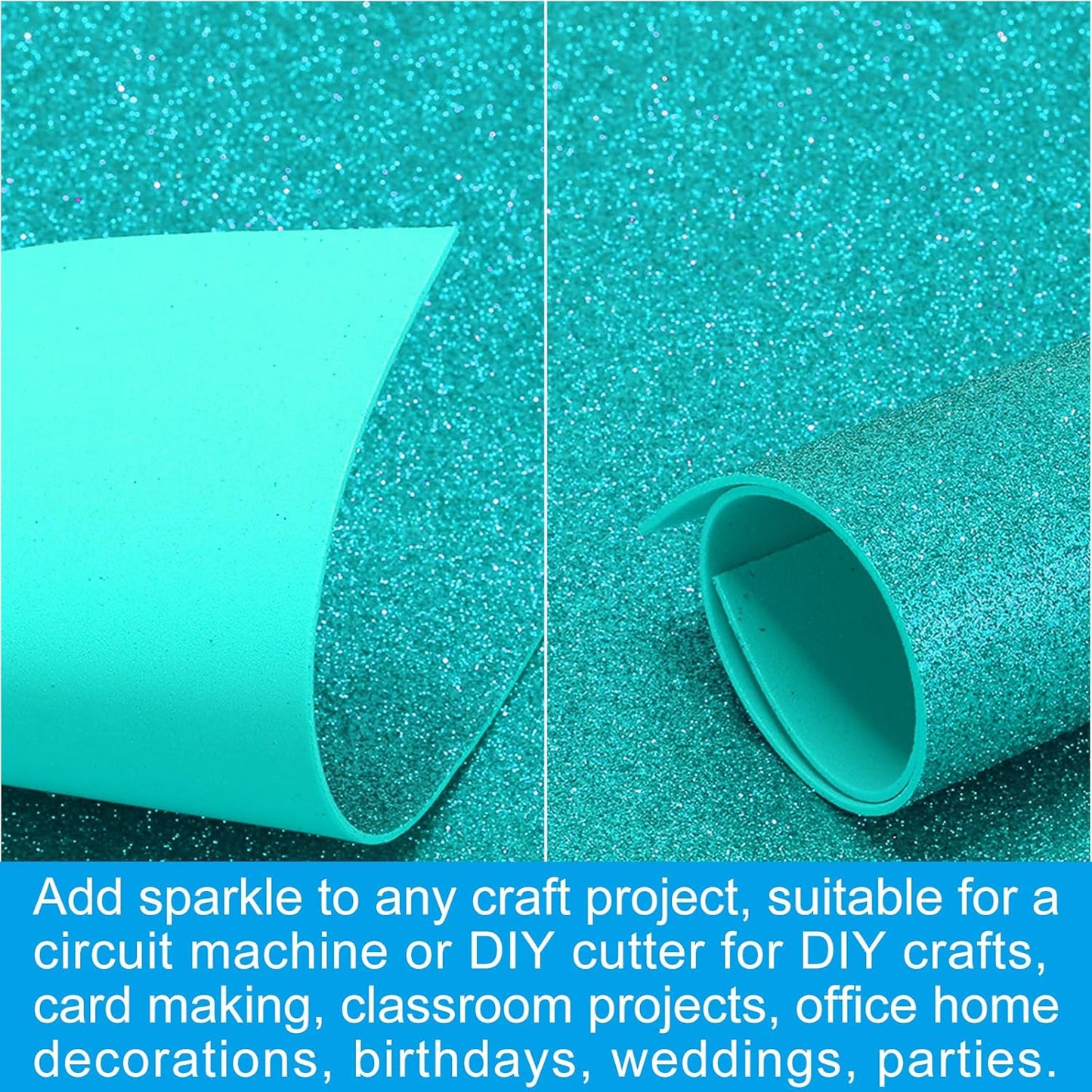 PATIKIL 2mm(1/10") Thick Non Adhesive Glitter Foam Sheet 16x24inch(40x60cm) Blue Green, EVA Shiny Foam Board for Craft, 6 Pcs