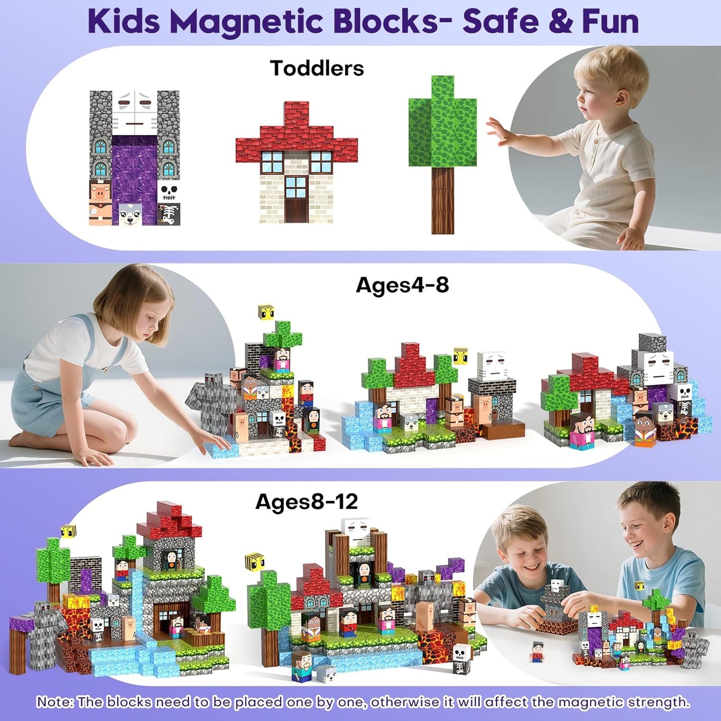 150PCS Magnetic Blocks, Magnet Tiles Toys for Kids, Magnetic Building Blocks Cubes, STEM Montessori Stacking Magnets for Kids, Birthday Gifts for Boys and Girls Age 3+ Years Old