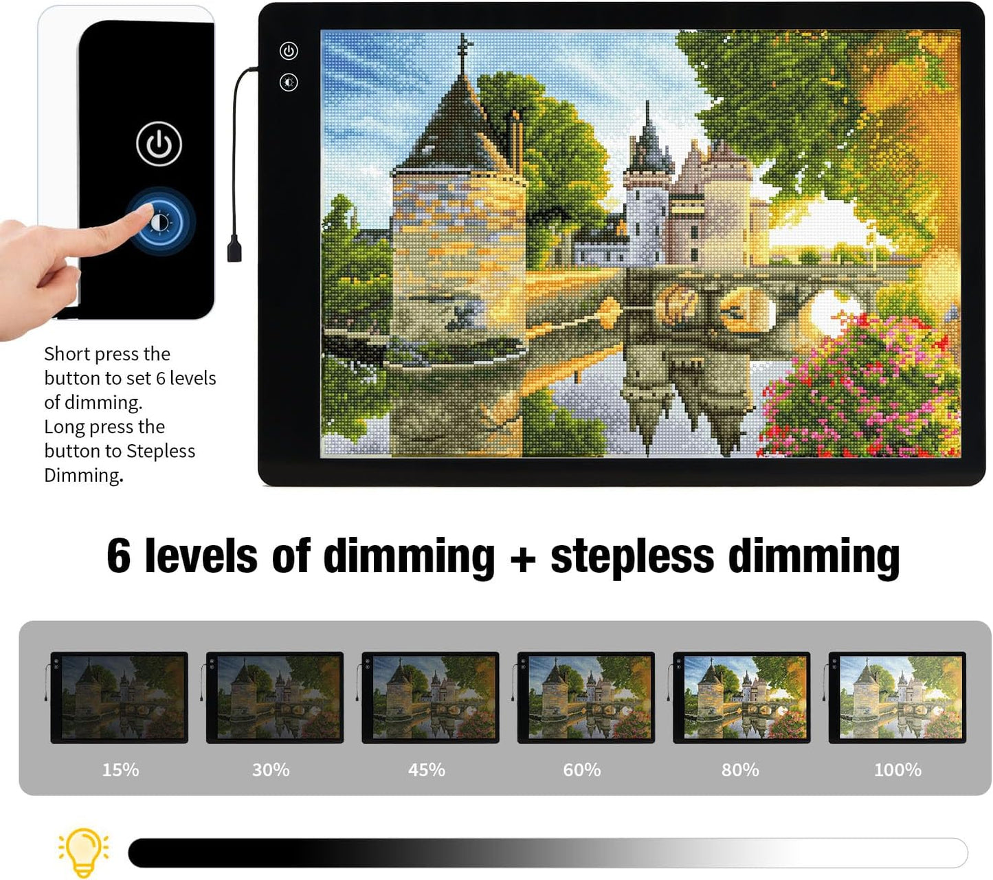 Zocelight Rechargeable A2 Light pad for Diamond Painting,A2 Light Board with 5200mAh Battery,6 Levels Dimming/3 Color temperatures 5500 Lux Super Bright Light Box for Drawing,Sketching,Animation