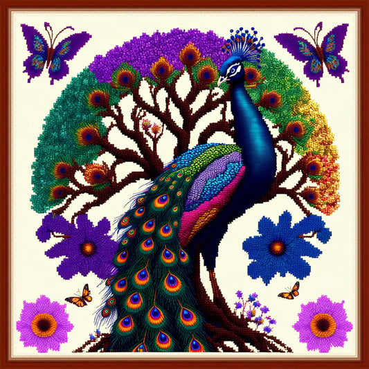 Dimensean Stamped Cross Stitch Kits Full Range of Embroidery Patterns Starter Kits for Beginners Adult or Kids DIY Cross Stitches Needlepoint Kits 11CT-Peacock Butterfly 17.7x17.7 inch