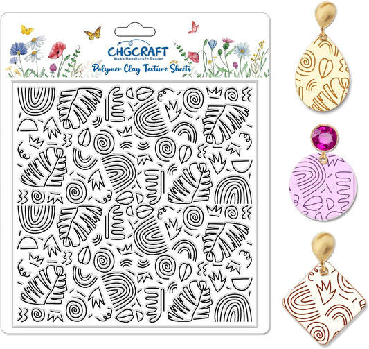 CHGCRAFT Bohemian Graphics Polymer Clay Texture Sheets Doodle Style Silicone Texture Stamp Clay Texture Mat Modeling Pattern Pad Sheets for Jewelry and Earrings Tools, 5.5x5.5 inch