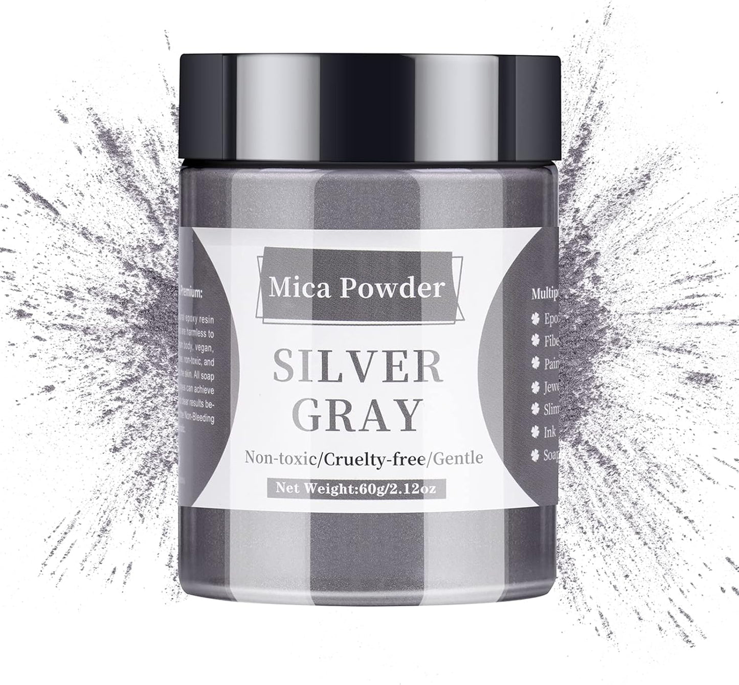 Mica Powder - 60g Mica Powder for Epoxy Resin - Pearl Pigment Powder Dye for Resin/Eye Shadow/Soap Making/Nails/Bath Bombs etc. (Silver Gray)