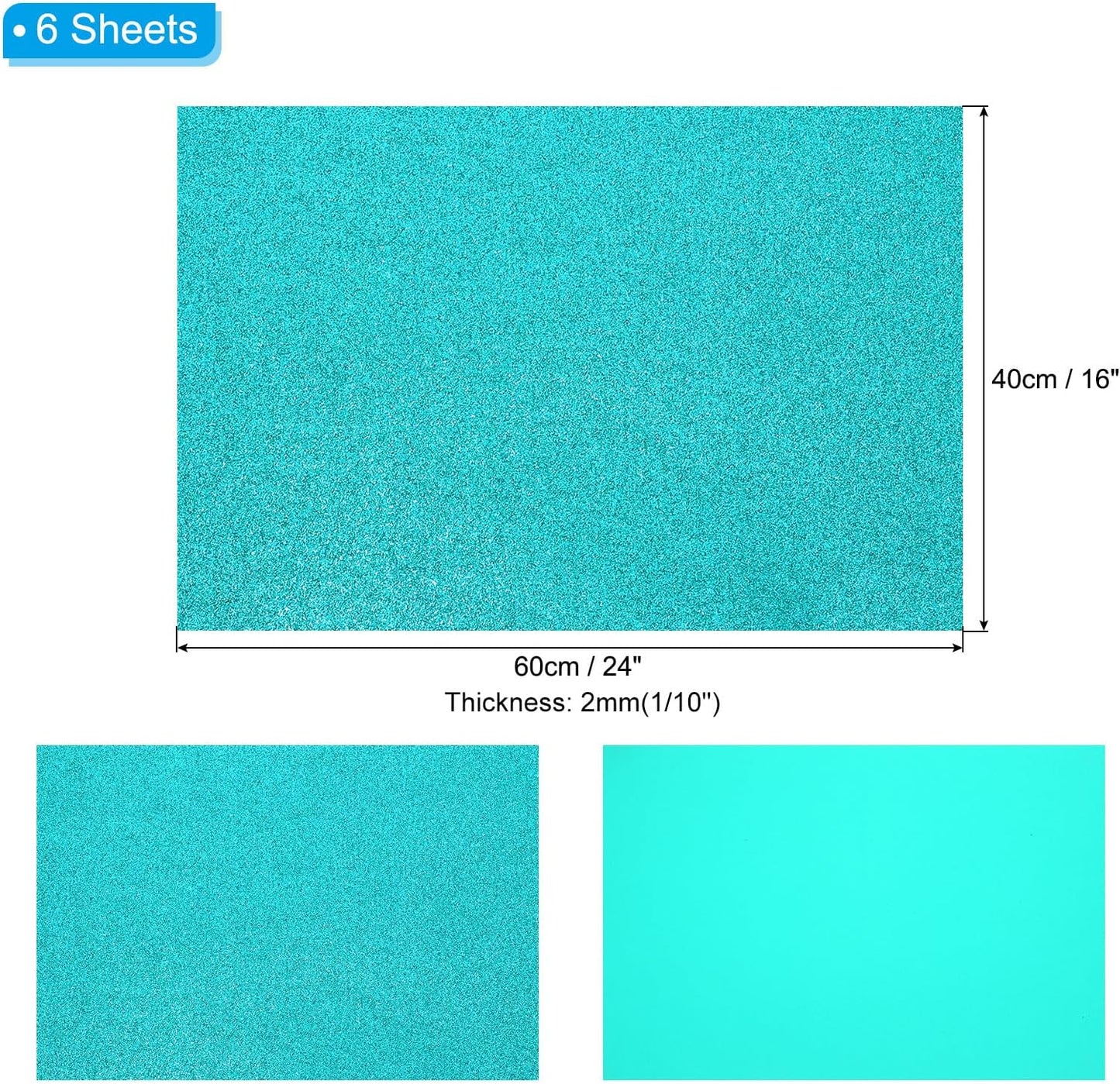 PATIKIL 2mm(1/10") Thick Non Adhesive Glitter Foam Sheet 16x24inch(40x60cm) Blue Green, EVA Shiny Foam Board for Craft, 6 Pcs