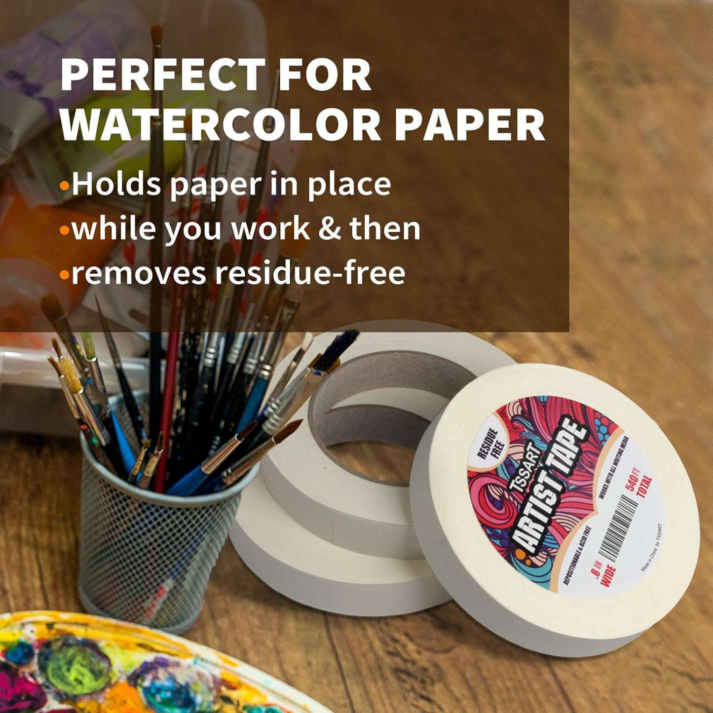 3 Pack White Artist Tape - Masking Artists Tape for Drafting Art Watercolor Painting Canvas Framing - Acid Free 0.8inch Wide 540FT Long Total