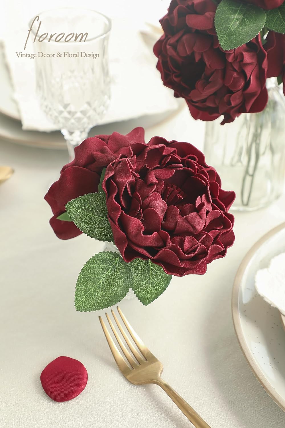 Floroom Artificial Flowers 16pcs 4" Burgundy Blooming Peonies Real Looking Foam Fake Peony with Stems for DIY Wedding Bouquets Dark Red Bridal Shower Centerpieces Floral Arrangements Tables Decoration