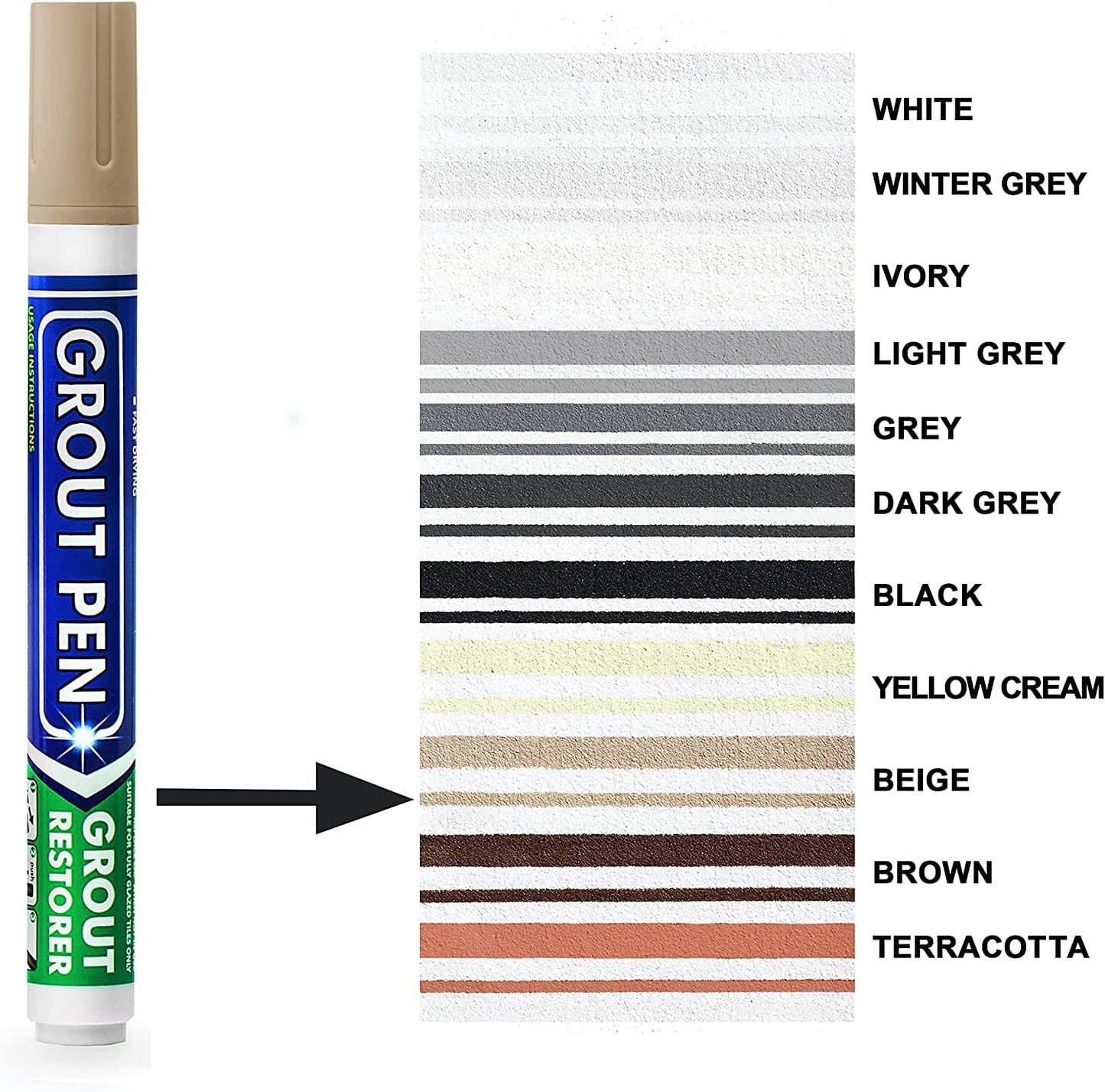 Grout Pen Beige Tile Paint Marker: Waterproof Grout Paint, Tile Grout Colorant and Sealer Pen - Beige, Narrow 5mm Tip (7mL)