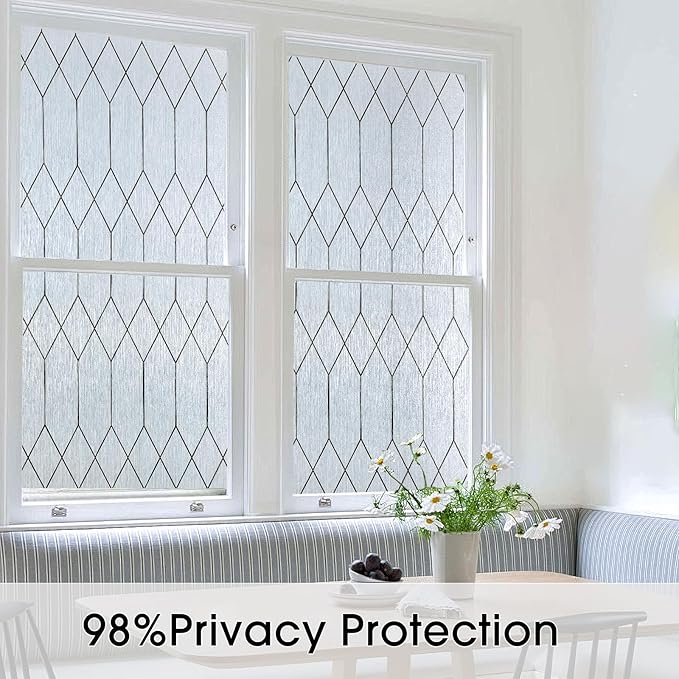 Windimiley Window Privacy Film Stained Glass Static Clings, Bathroom Frosted Leaded Decorative Window Stickers, UV Heat Blocking Opaque Removable for Home Door Coverings (17.5 x 78.7in,Rain)