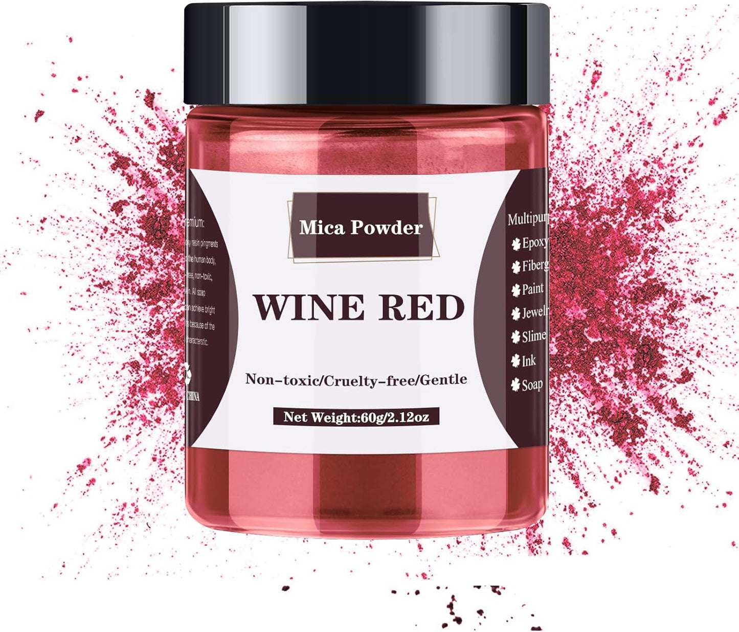 Mica Powder - 60g Mica Powder for Epoxy Resin - Pearl Pigment Powder Dye for Resin/Eye Shadow/Soap Making/Nails/Bath Bombs etc. (Wine Red)