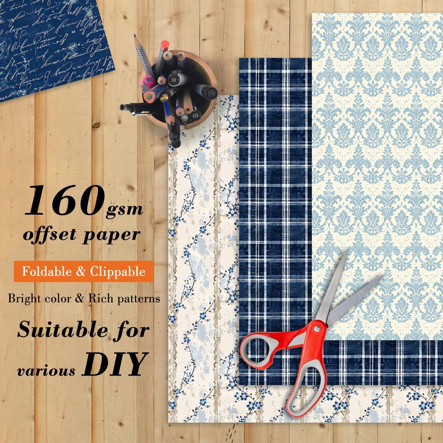 6 Inch Blue Floral Aesthetic Scrapbooking Paper Pad - 24 Sheets Double Sided Patterns for Background Photos Junk Journal Card Making Origami DIY Crafts Gifts Wrapping Material