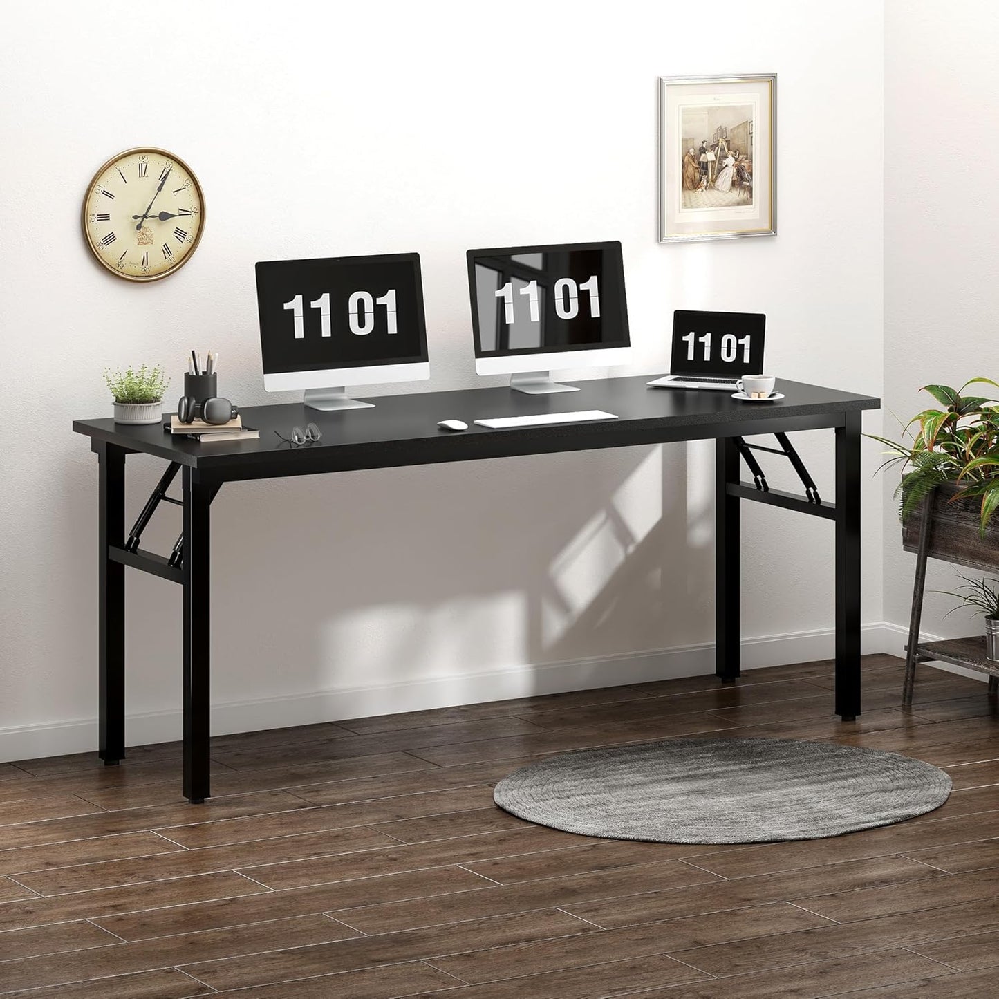 Need Computer Desk Office Desk 62 inches Folding Table with BIFMA Certification Computer Table Dining Table No Install Needed, Black
