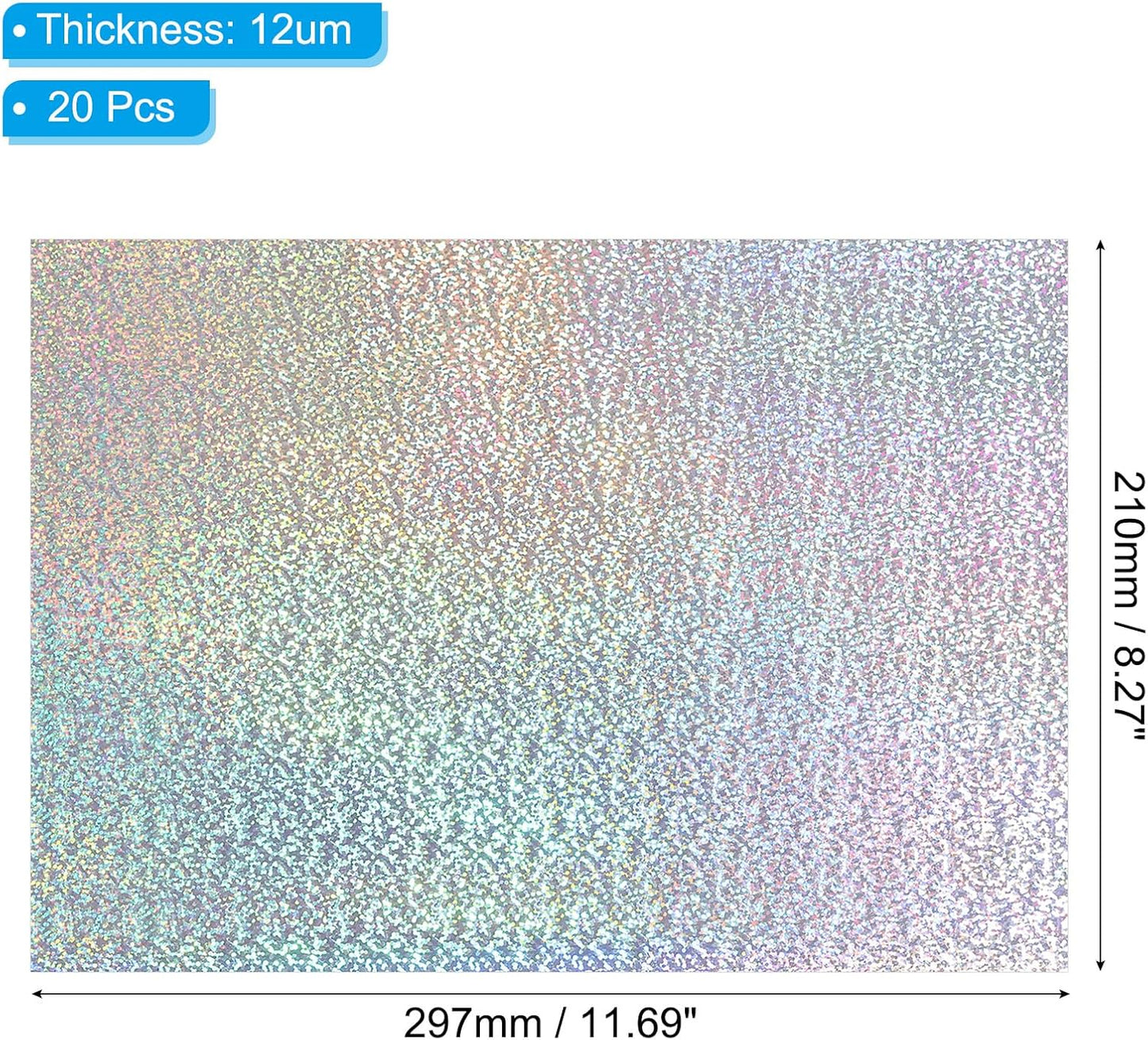 PATIKIL 11.7x8.3" Hot Stamping Foil Paper Sheet, 20 Sheets A4 Heat Transfer Hot Stamping Paper Foil for Leather DIY Logo Decor Craft Gift Package Scrapbook Card, Laser Spot Silver