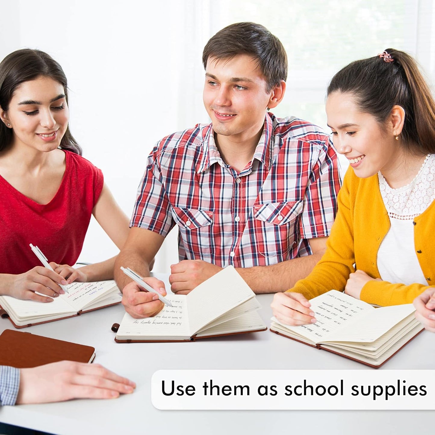 feela 5 Pack Journal Notebook Bulk for School, Hardcover Business Notebooks Classic Ruled Lined Journals with Pen Holder for Work Note Taking, with 5 Black Pens, 120 GSM, 5.1”x8.3”, A5, Brown