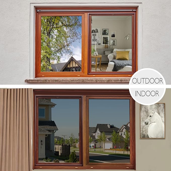 HIDBEA One Way Privacy Window Film, Daytime Mirror Reflective Heat Control UV Sun Blocking Non-Adhesive Static Cling Window Tint for Home and Office (Black-Silver, 23.6 Inch × 6.5 Feet)