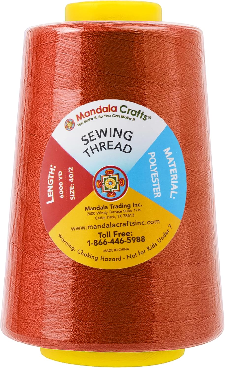 Mandala Crafts 4 Pack of Serger Threads Cones Spools - 40S/2 24000 Yards Polyester Terracotta Threads for Sergers Machine and Overlock Quilting Sewing Machine