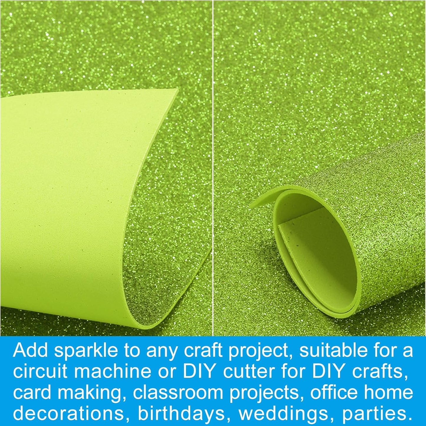PATIKIL 2mm(1/10") Thick Non Adhesive Glitter Foam Sheet 16x24inch(40x60cm) Green, EVA Shiny Foam Board for Craft, 6 Pcs