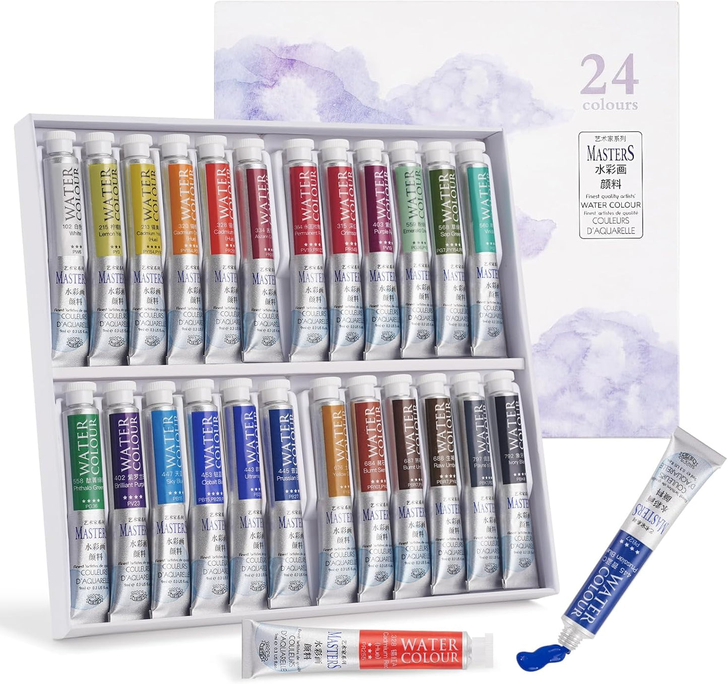 LIGHTWISH Professional Watercolor Paint Tube Set Artist Grade, 9 ML 24 Vivid Colors Art Supplies, Premium Non Toxic Water Colors Paint for Adults, Artists & Hobby
