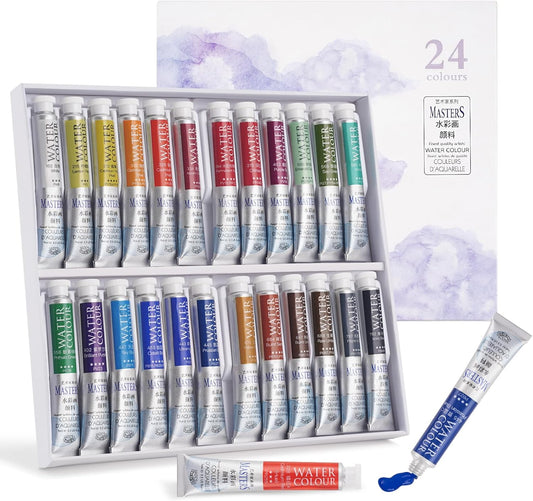 LIGHTWISH Professional Watercolor Paint Tube Set Artist Grade, 9 ML 24 Vivid Colors Art Supplies, Premium Non Toxic Water Colors Paint for Adults, Artists & Hobby