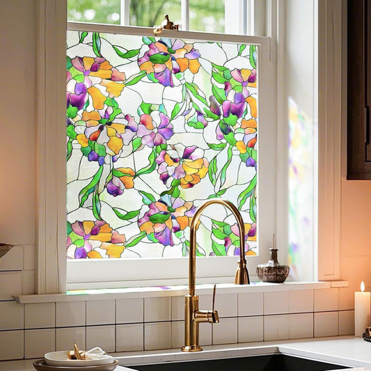 3D Stained Glass Window Film, Decorative Window Privacy Film for Bathroom,Front Door,Home, Sun Blocking Heat Control,Static Cling, Viola Tricolor 23.6inch x 35.4inch