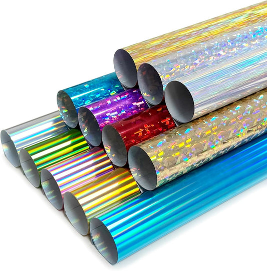 ROFISUESheet MetallicFoil HeatTransferVinyl12Inch*10Inch*12pcsBundleChrome HTV VibrantColors for Stunning T-Shirt DesignsPerfect forDIY (Foil Engraved Film in Thunder Color, 12Inch*10Inch*12pcs)