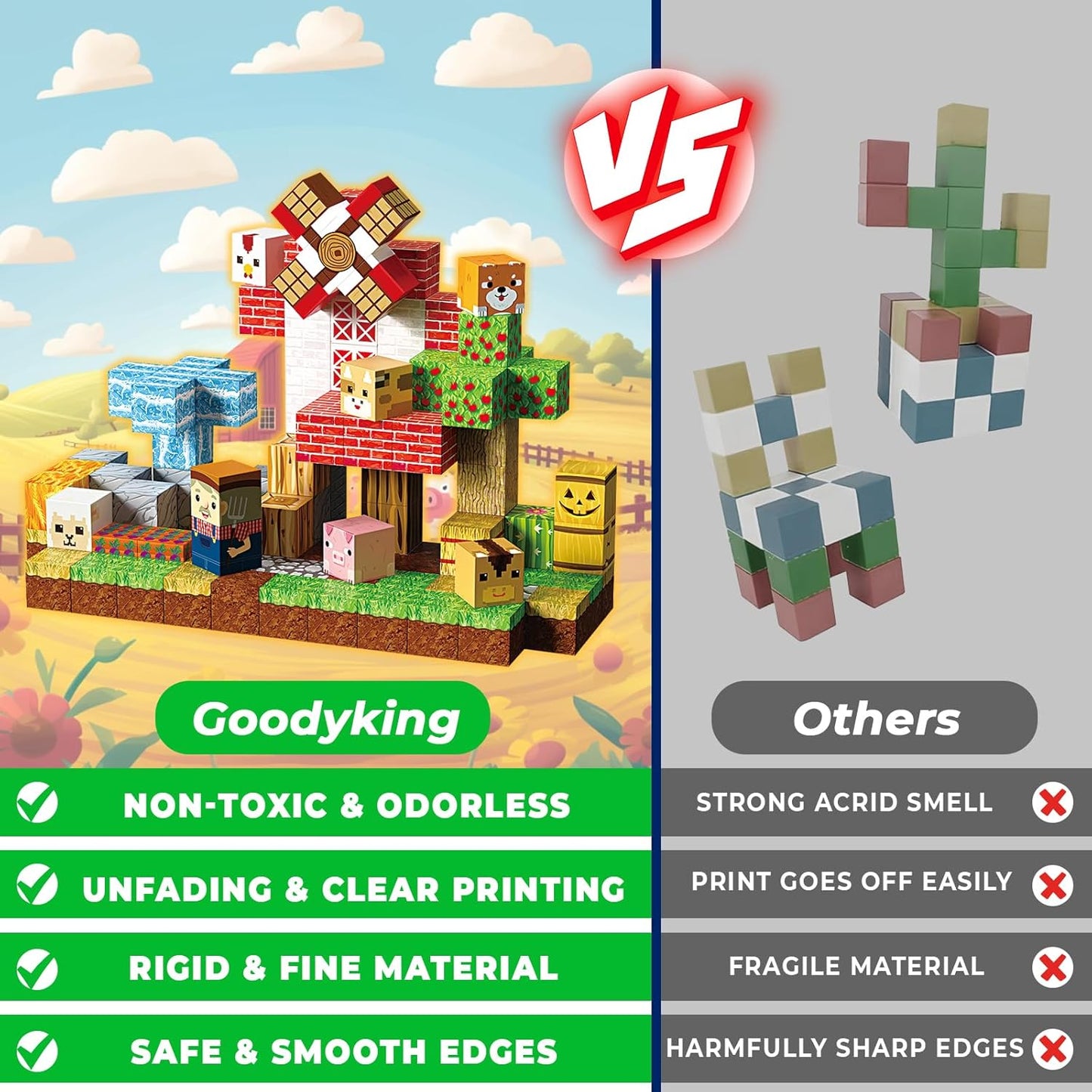 Goody King Magnetic Blocks | 120PCS Magnetic Building Blocks,Magnetic Farm Animal Homes,STEM Montessori Sensory Toys for Toddlers Kids Boys Girls Ages 3 4 5 6 7 8 9 10 Christmas Birthday Gifts