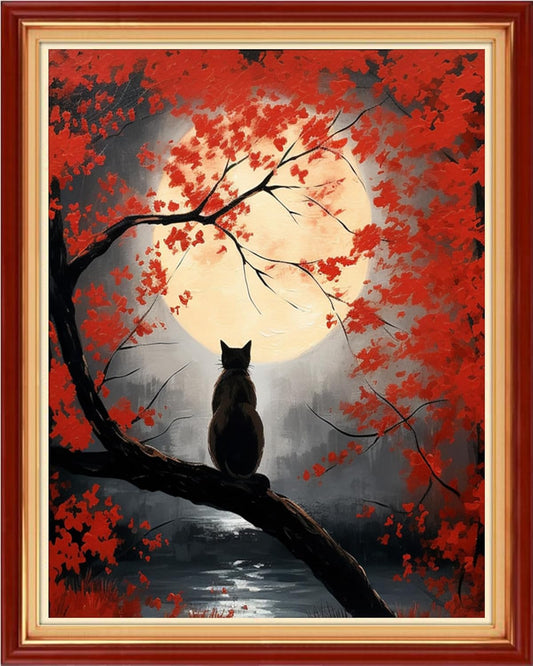 Dooxvey Cross Stitch Kits for Adult Beginners - Full Range of Stamped Kits, Needlepoint & Embroidery Kits - 11CT Cross Stitch Patterns: Cats Admiring The Moon - 16x20 inch