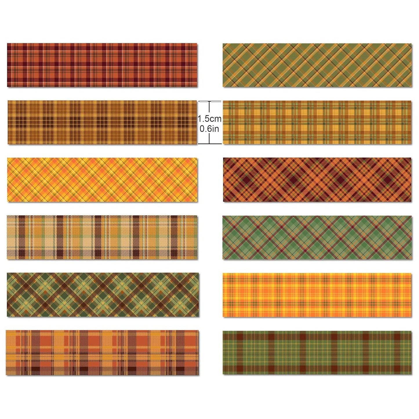 12 Pcs Thanksgiving Washi Tape Plaid Pattern Masking Tape Decorations Thanksgiving Decorative Paper Sticker for Vintage Journals, Planners, DIY Craft Gift Wrapping