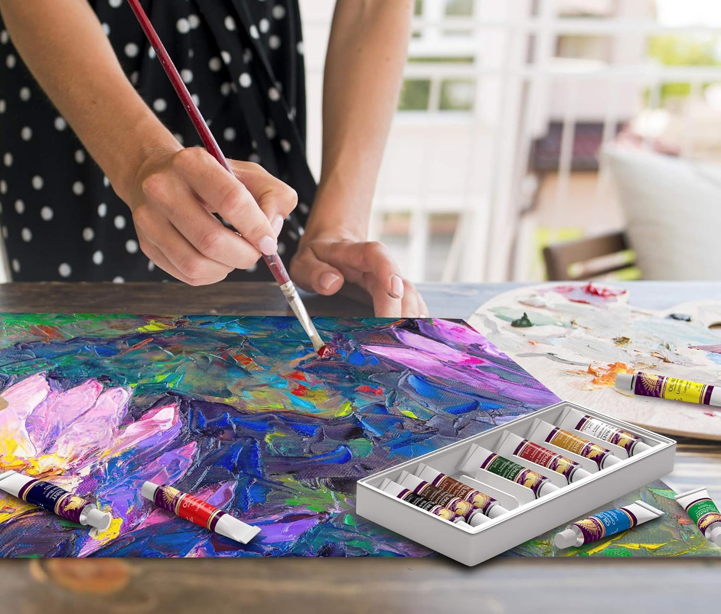 MyArtscape Oil Paint Set - 12 x 12ml Tubes - Lightfast - Heavy Body - Oil-based Vibrant Colors - High Pigment Load - Non-fading - Artist Quality Painting Supplies - Professional Craft Paints