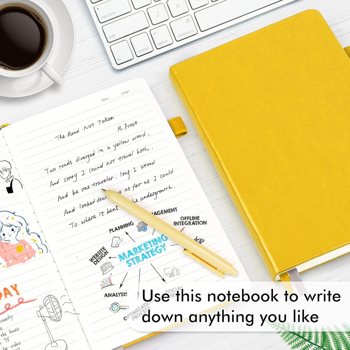 feela 5 Pack Journal Notebook Bulk for School, Hardcover Business Notebooks Classic Ruled Lined Journals with Pen Holder for Work Note Taking, with 5 Black Pens, 120 GSM, 5.1”x8.3”, A5, Yellow