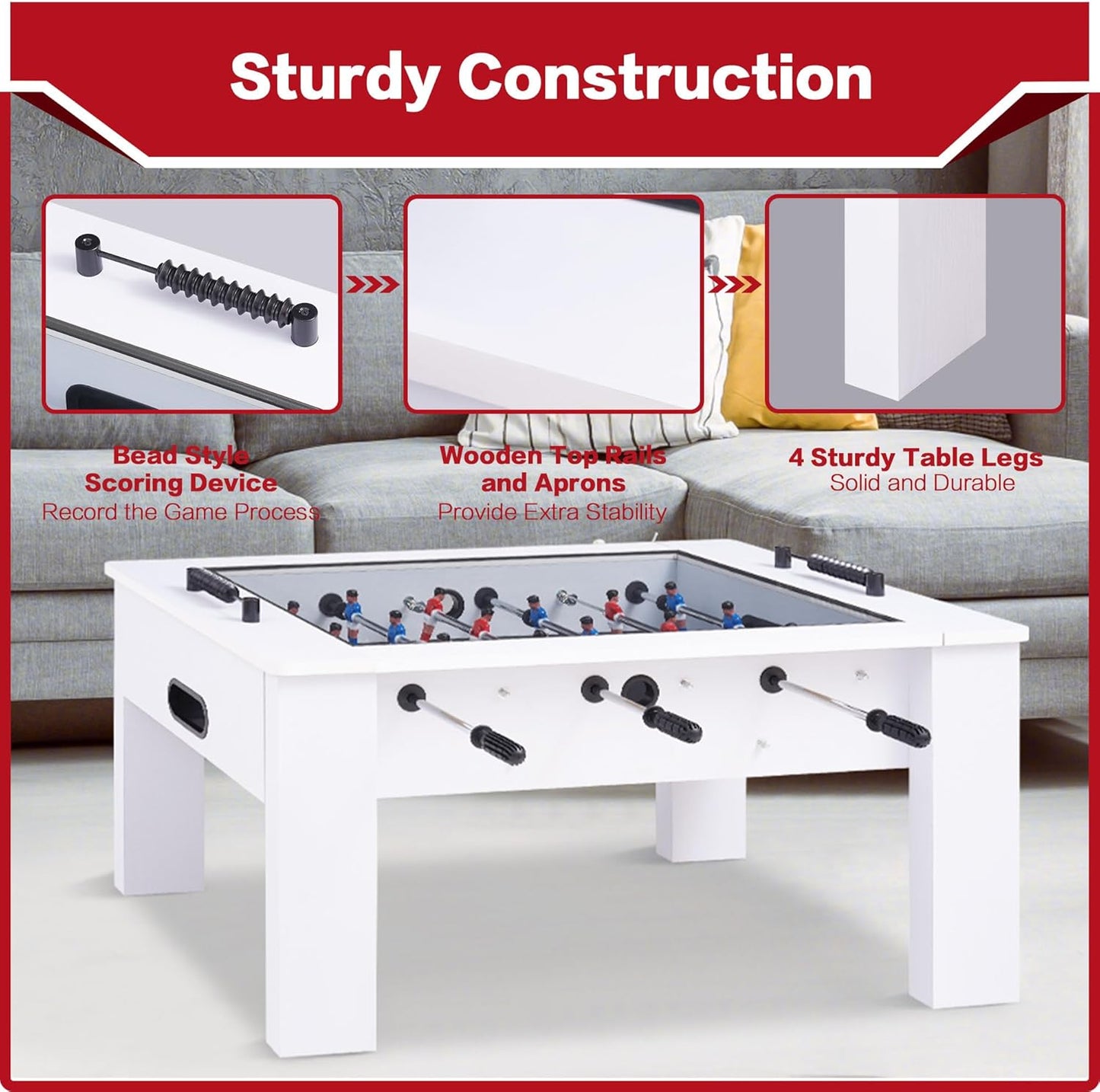 Foosball Coffee Table, 42" Soccer Game Table with Tempered Glass, Modern Game Table with 2 Balls for Adults, Kids, Home, Indoor Family Living Room