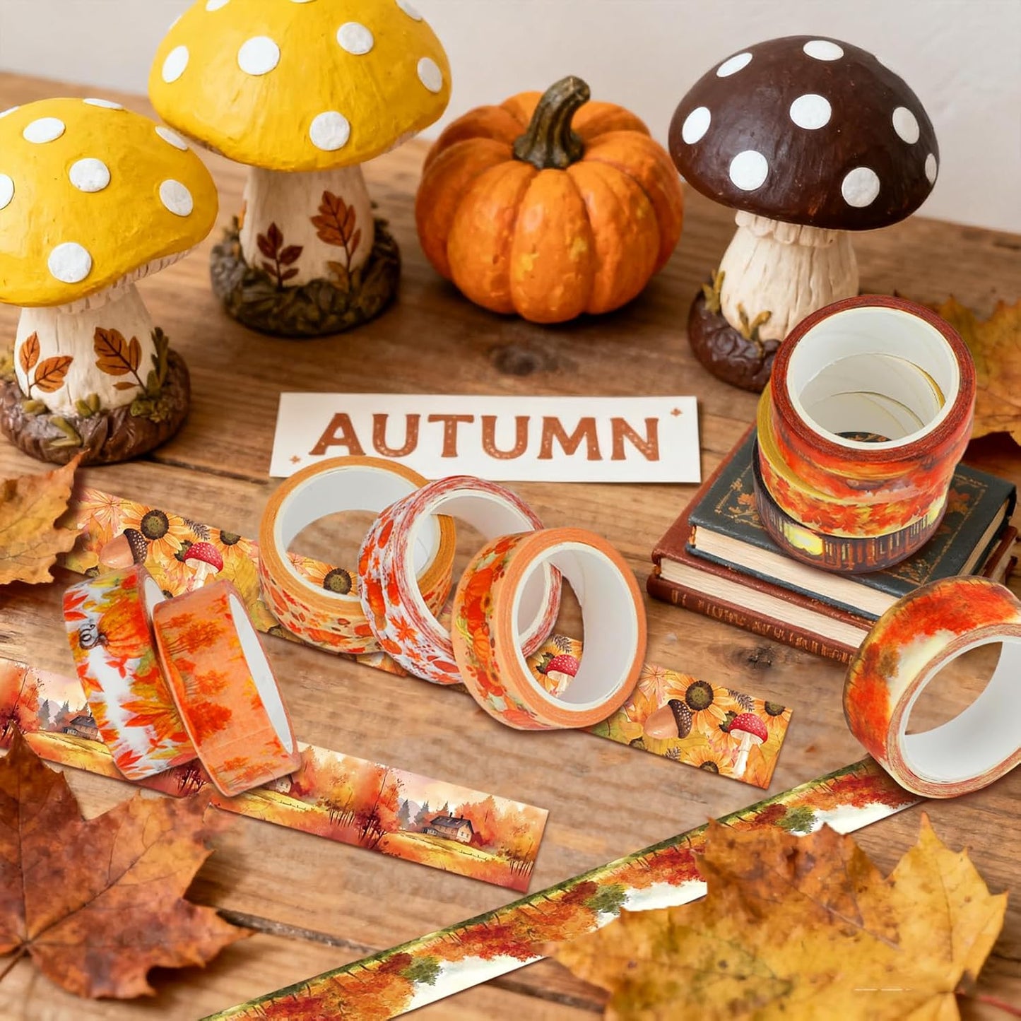 12 Rolls Autumn Washi Tape Set, Fall Maple Leaves Pumpkin Sunflower Thanksgiving Decorative Tape for Bullet Journal, Planner, DIY Arts Crafts, Scrapbooking, Gift Wrapping 16.4FT