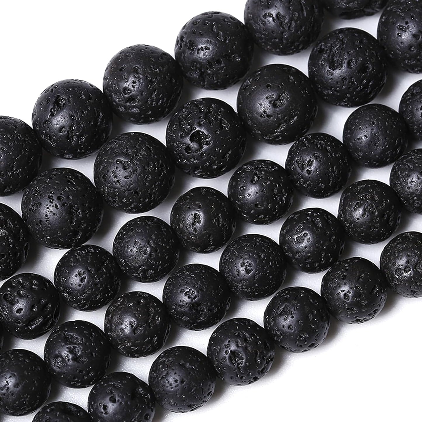 6MM 120pcs Natural Stone Beads Black Volcanic Lava Gemstone Round Loose Beads for Jewelry Making Bracelet 2 Strands 32"