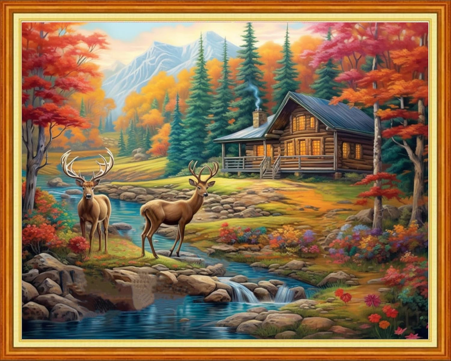 Joyhoor Cross Stitch Kits for Beginners Stamped Cross-Stitch Supplies Needlework preprint Embroidery Kits for Adults DIY Needlepoint Kits Embroidery Patterns 11CT-Hut elk 16x20 inchs