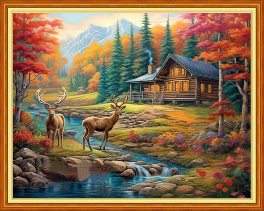 Joyhoor Cross Stitch Kits for Beginners Stamped Cross-Stitch Supplies Needlework preprint Embroidery Kits for Adults DIY Needlepoint Kits Embroidery Patterns 11CT-Hut elk 16x20 inchs