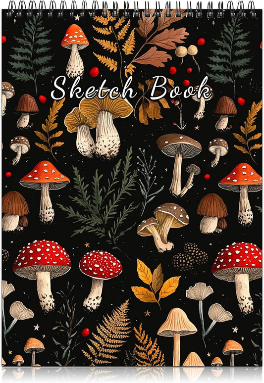 Deokke Sketchbook Top Spiral Bound Sketch Pad, 9 x 12 inch,100GSM Thick Paper,50 Sheets 100 Pages,Art Sketch Book Aesthetic Cute Drawing Writing Paper for Girls Women-Red Mushroom