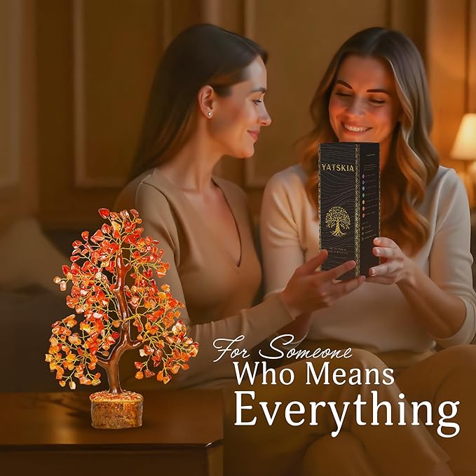 Carnelian Crystal - Gem Tree, Stone Tree, Crystal Money Tree, Spiritual Home Decor, Wealth Stones and Crystals, Crystal Tree for Positive Energy, Home Decor Gifts Money Tree Feng Shui