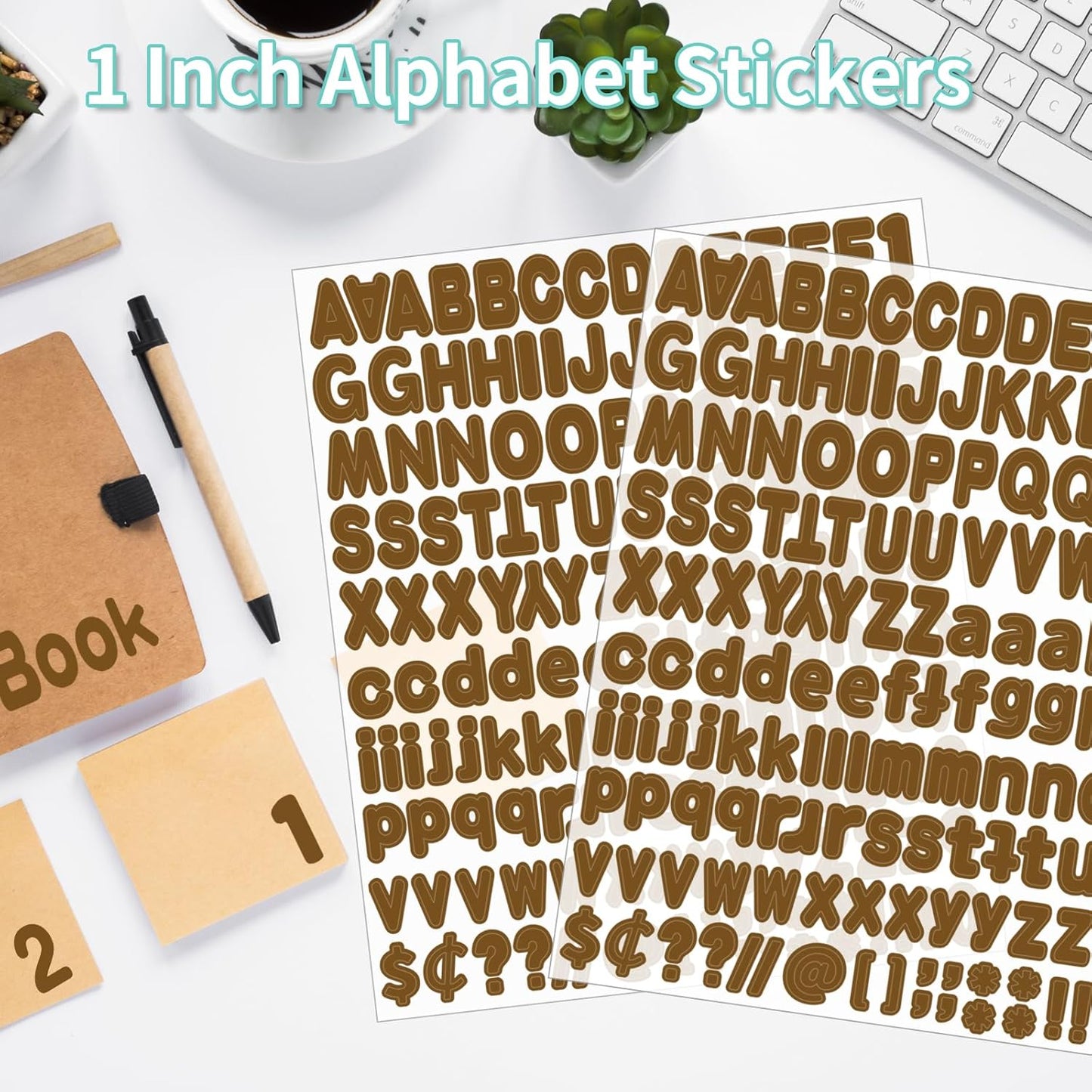 Alphabet Stickers - 1'' Inch Brown Letter Stickers, Self-Adhesive, Vinyl, Mailbox Numbers, for Bulletin Boards, Classroom, Home Decor