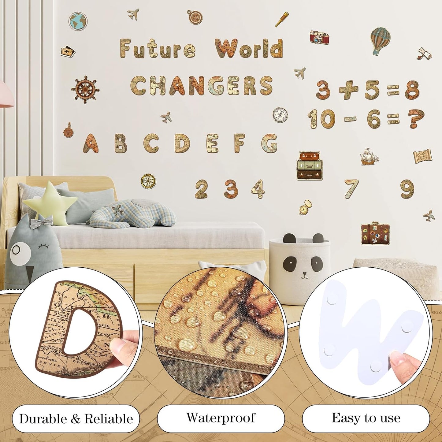 221 Pcs Bulletin Board Letters Round Alphabet Number Punctuation Symbol Combo Letter Cutouts Classroom Decoration for School Classroom Chalkboard Poster Board(World Map Round)