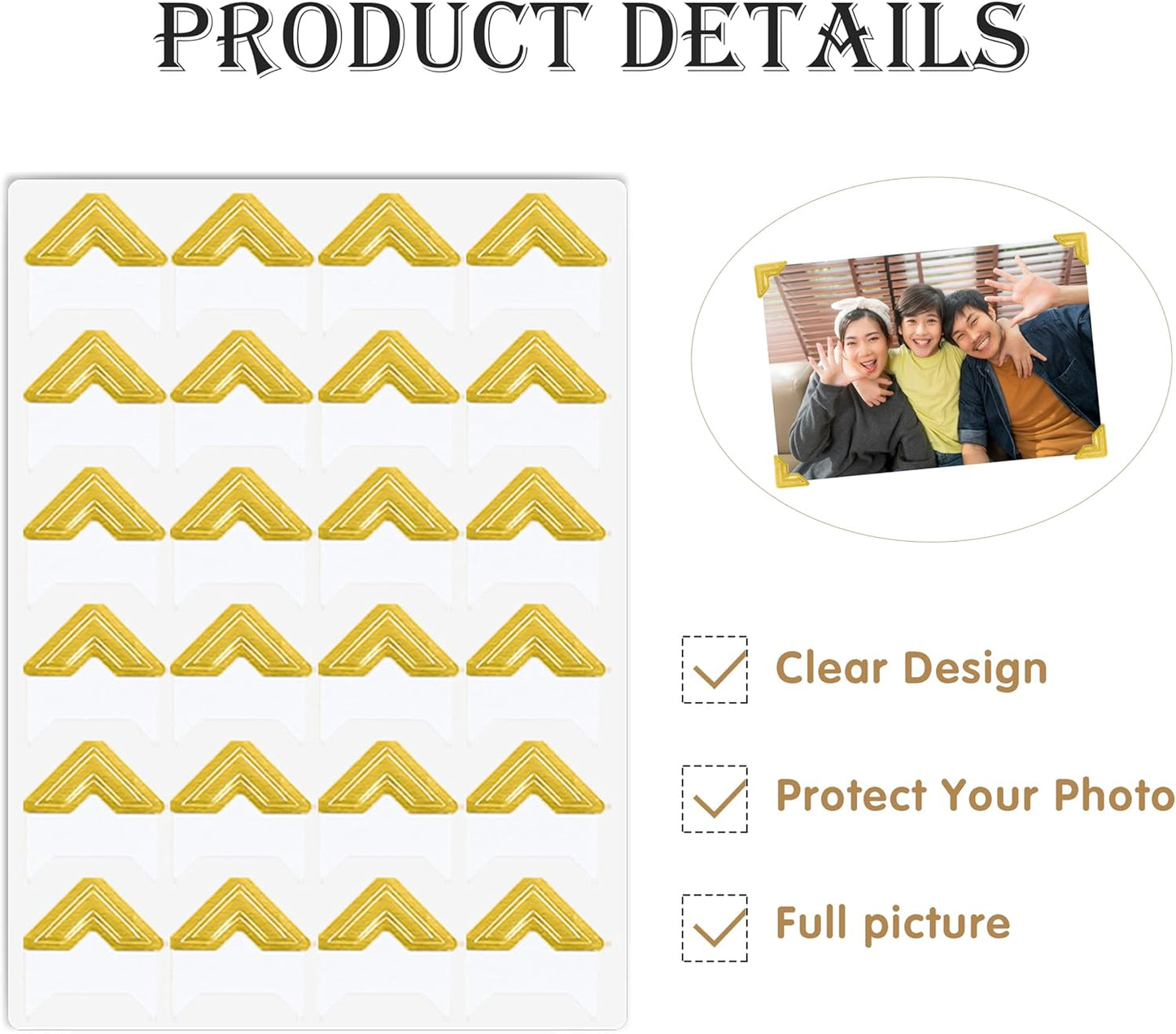 240 Pieces Photo Corners Self Adhesive Photo Corner Stickers, Picture Mounting Corners Acid Free Photo Corner for DIY Scrapbook, Album, Picture Frames, Journal Supplies (Gold)