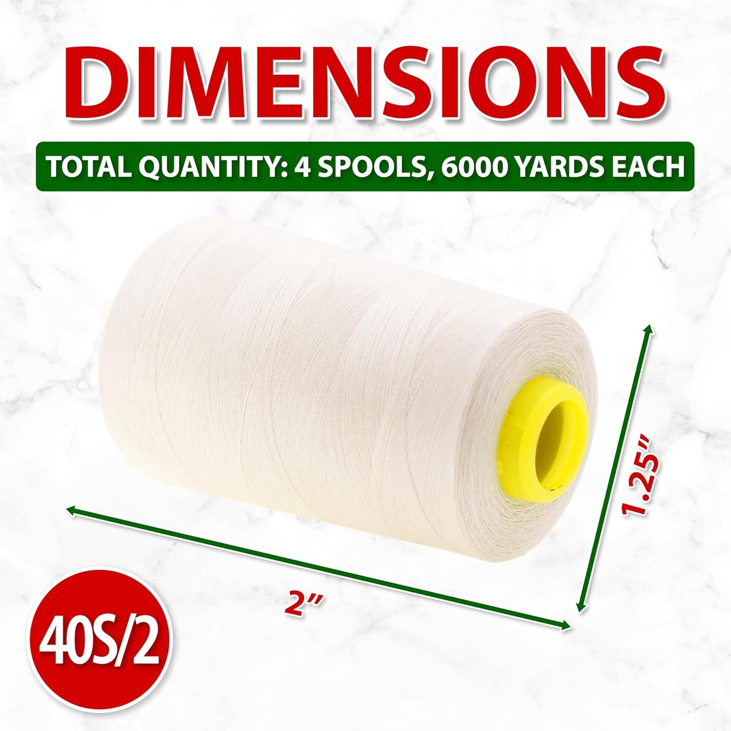 Mandala Crafts 4 Pack of Serger Threads Cones Spools - 40S/2 24000 Yards Polyester Ivory Threads for Sergers Machine and Overlock Quilting Sewing Machine