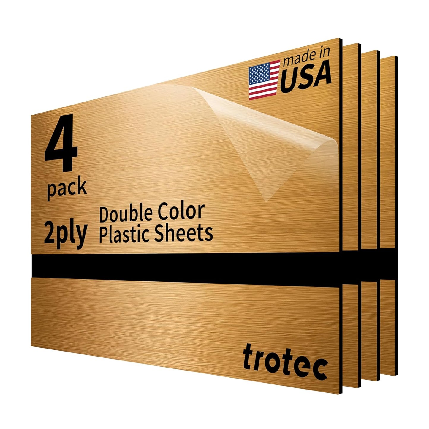 Trotec | Metallic Looking Acrylic Sheet | 12"x20"x1/16, 4 Pcs | Brushed Brass/Black | Metallic Finish - Scratch Resistant for Laser Engraving & Cutting,Printing,Glowforge,Name Plate | USA Made