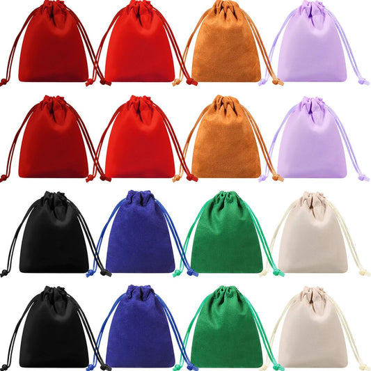 Shappy 16 Pieces Mini Dice Bags Velvet Drawstring Bag 4.1 x 3.3 Inch Drawstring Pouches Velour Christmas Storage Pouches for Dice, Jewelry, 8 Colors