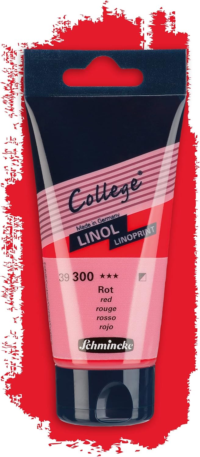 Schmincke - College Linol, artists' lino printing inks, red in 75 ml tube, 39300013, low-odour water-based lino printing ink, lightfast, even print