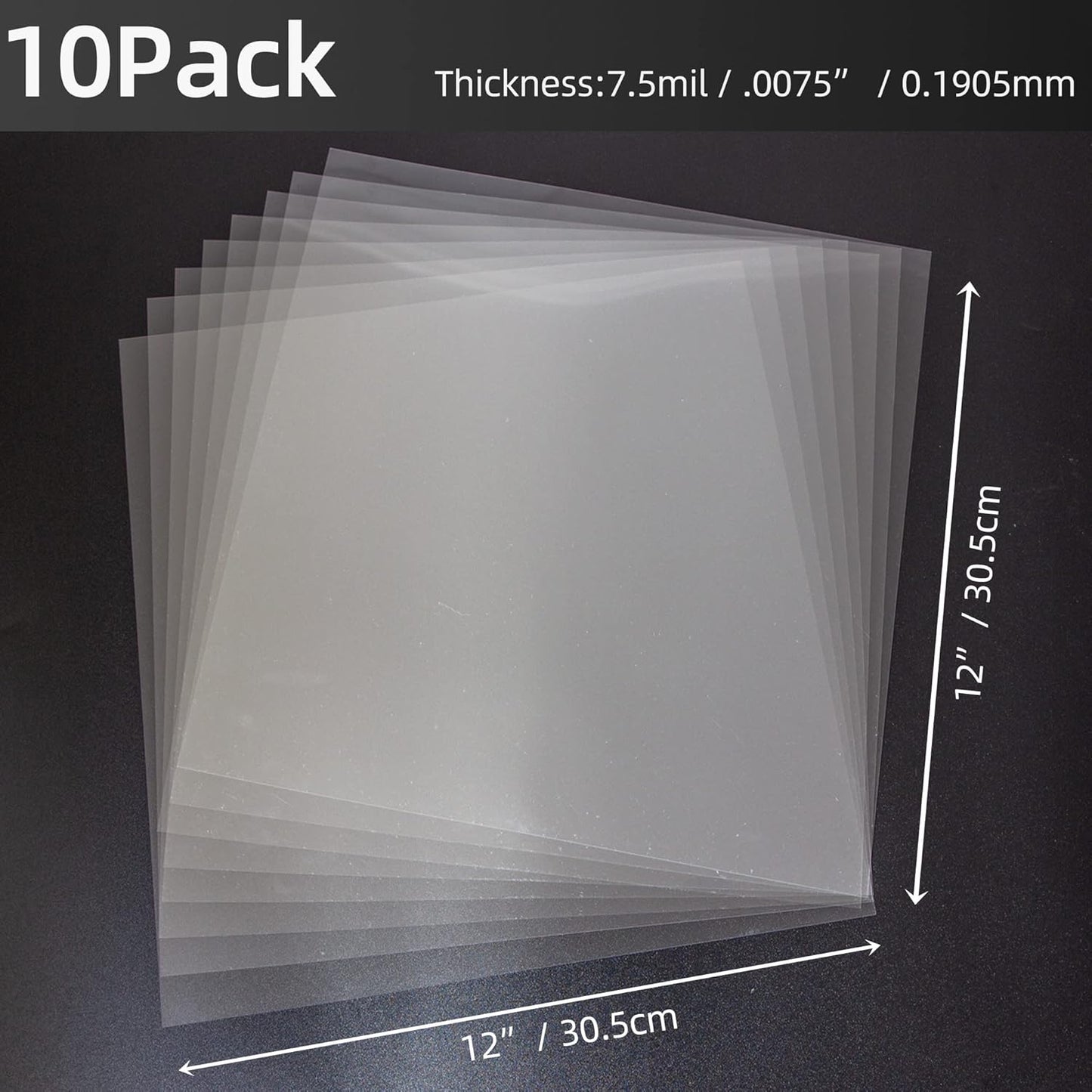 7.5Mil Blank Mylar Sheet (10 Pack), 12“ X 12” Clear Plastic Sheet, Clear Acetate Sheets for Cricut, Stencil Plastic Sheets for Cutting Machine, PET Stencil Material