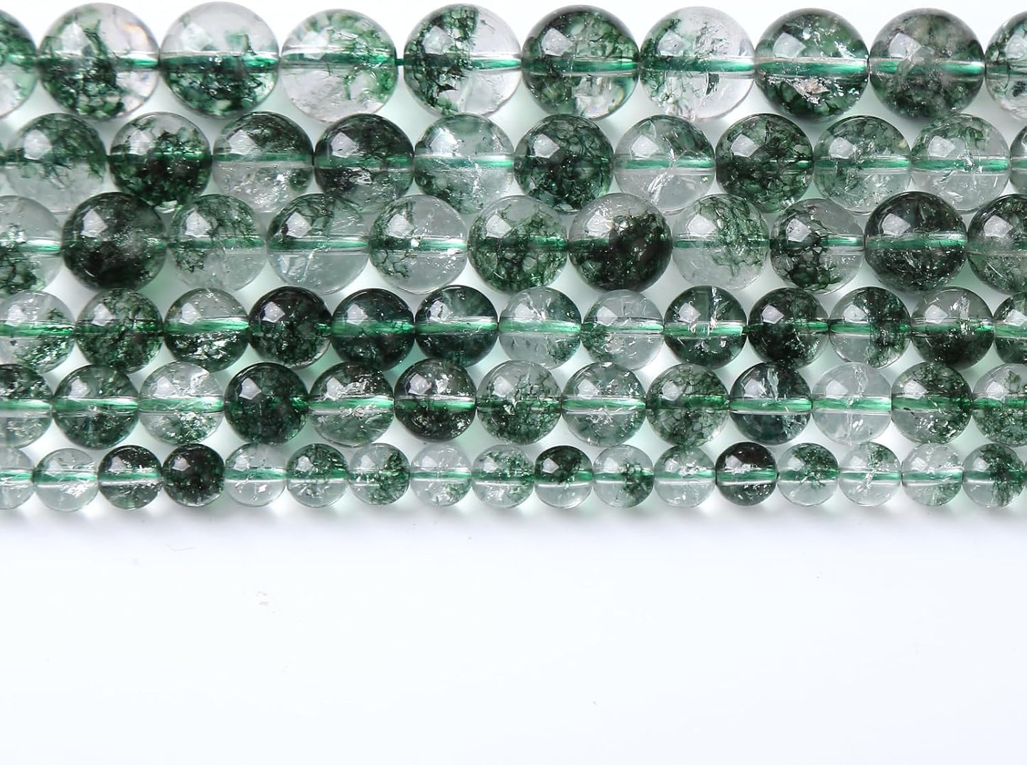 45pcs 8mm Natural Green Phantom Ghost Quartz Stone Round Beads for Jewelry Making DIY Bracelets Necklaces Crystal Energy Healing Stone Beads 15" (Green Phantom Ghost Quartz, 8mm)